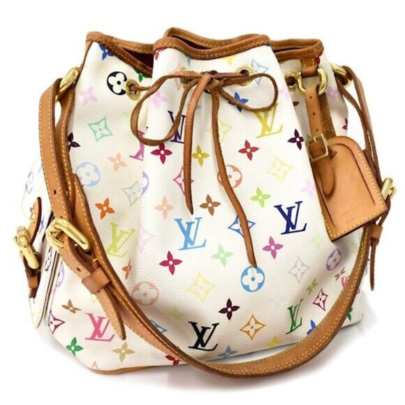 Authentic Louis Vuitton Multicolor Petit Noe Monogram Bucket Shoulder Bag White - Picture 1 of 12